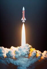 Wall Mural - Space rocket takes off into the sky. Spaceship flies to search for new planets. The concept of launching a rocket into space. 3D rendering