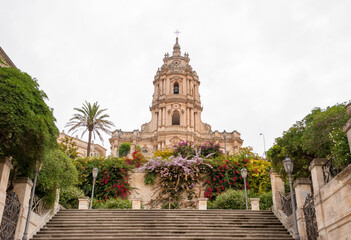 Wall Mural - The baroque San Giorgio cathedral in Modica, in southeastern Sicily; it is the main church of the city and is included in the Unesco World Heritage List.