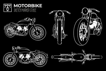 Wall Mural - Isolated cafe racer motorbike silhouette in different views.