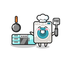 Wall Mural - washing machine character illustration as a chef is cooking