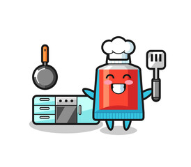 Sticker - toothpaste character illustration as a chef is cooking