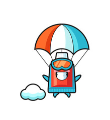 Sticker - toothpaste mascot cartoon is skydiving with happy gesture