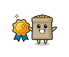 Poster - wheat sack mascot illustration holding a golden badge