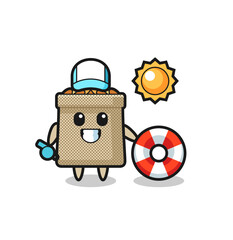 Sticker - Cartoon mascot of wheat sack as a beach guard