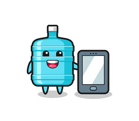 Sticker - gallon water bottle illustration cartoon holding a smartphone