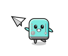 Sticker - toaster cartoon character throwing paper airplane