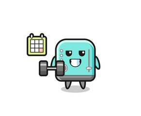 Wall Mural - toaster mascot cartoon doing fitness with dumbbell