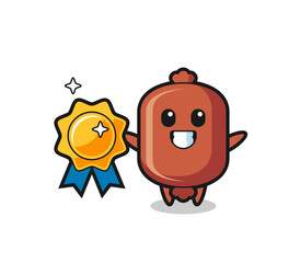 Poster - sausage mascot illustration holding a golden badge