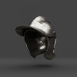 Used steel warrior helmet. Isolated crash helmet of a medieval knight armor from side view, 3d rendering