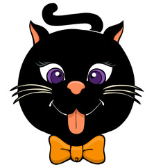 Wall Mural - cartoon of a black cat face with bow tie