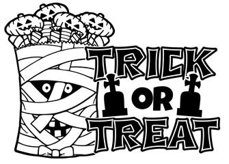 Wall Mural - trick or treat design with mummy filled with candy