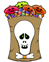 Wall Mural - sack full of candy with face of a skeleton