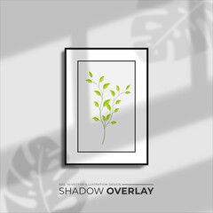 Poster - window overlay shadow with wall display frame and blured leaves design,portait photo frame.abstract blurred