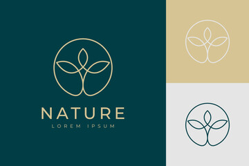 Abstract line tree logo vector symbol icon design. elegant simple flower or leaf floral elements for yoga, organic, bio, boutique, cosmetics, spa, natural store