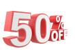 3D fifty percent off. 50% off. 50% sale.