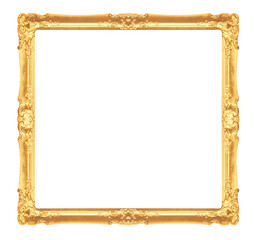 Wall Mural - Golden picture frame isolated on white background.