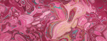 Liquid Swirls In Beautiful Pink And Magenta Colors, With Gold Powder. Modern Design Banner.