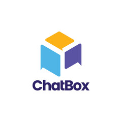 Wall Mural - chat box cube social talk bubble vector logo icon template illustration