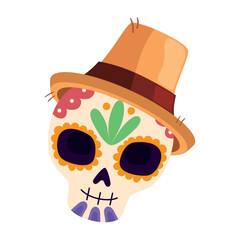 Poster - mexican skull head with tophat