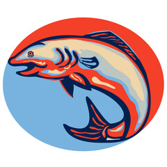 Wall Mural - Atlantic Salmon Fish Jumping Retro