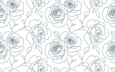 abstract seamless pattern with roses. beautiful blossoming hand drawn flower on white background. li