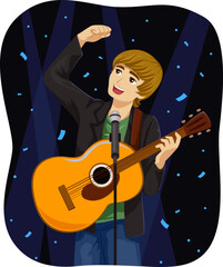 Wall Mural - Teen Boy Singer Winner Guitar Illustration