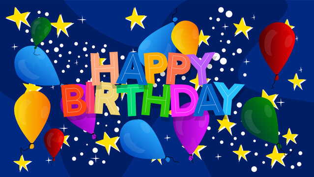 Happy Birthday. Word written with Children's font in cartoon style.