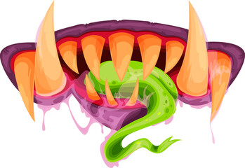 Wall Mural - Halloween scary beast mouth, tongue and teeth fang