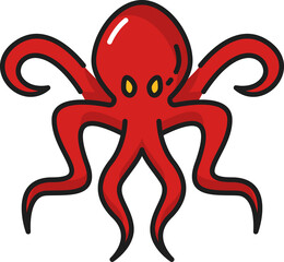 Wall Mural - Marine animal Octopus red eight-limb mollusc icon