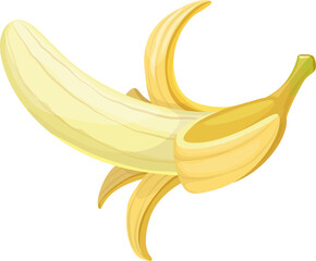 Wall Mural - Cartoon banana with open peel, isolated ripe fruit