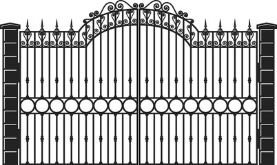 Iron gate or wrought metal fence entrance of park