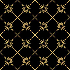 Aufkleber - Background pattern seamless geometric line abstract gold luxury color vector. Christmas background with gold metal grid and stars. Luxury creative print design for invite, gift certificate, vip card