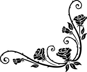 Aufkleber - Deco corner frame blooming rose flowers, swirls
