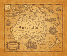 Antique Map Of Australia And New Zealand Islands
