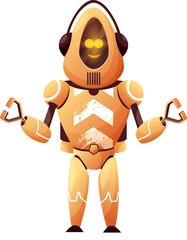 Fototapete - Robot road worker in earphones with claws isolated