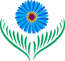 Cartoon Mexican Flower Symbol With Blue Petals