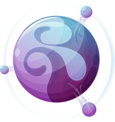 Poster - Cartoon blue and purple planet with satellites