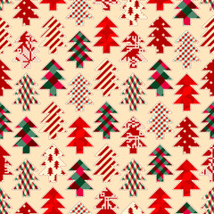 Poster - Christmas tree Patchwork pattern. Vector image. Seamless quilting design background.