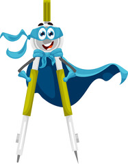 Poster - Cartoon school compass superhero vector character