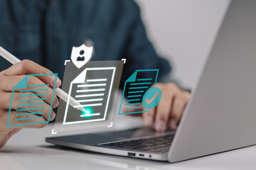 Leinwandbilder - intelligent contract. Data Protection and Privacy Policy Concept of a Man Executing a Digital Signature on an Online Business Contract