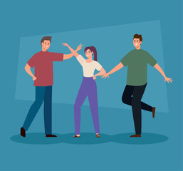 Canvas Print - three persons dancing characters