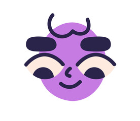 Poster - Curious face avatar of cute funny comic abstract character looking down. Fun head with facial expression of interest, curiosity, enthusiasm. Flat vector illustration isolated on white background