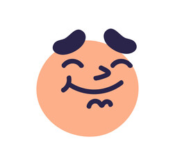 Poster - Happy face avatar. Comic abstract circle character with funny positive emotion, glad satisfied facial expression. Cute smiling round head. Flat graphic vector illustration isolated on white background