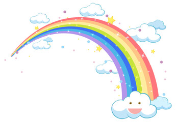 Wall Mural - Colorful pastel rainbow with clouds
