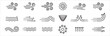 Wind icon set. Winds vector icons set. Wind air movement for weather and forecast symbol. Contains sign of storm, tornado, and breeze. Design graphic in outline style illustration.