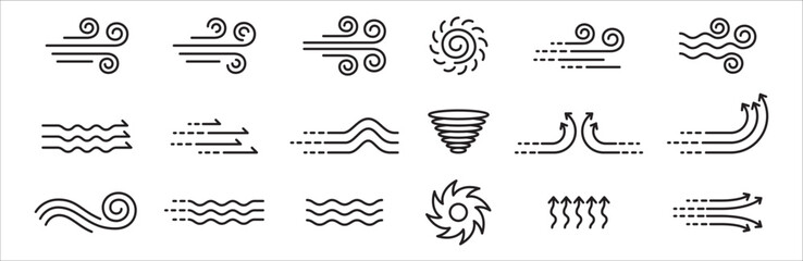 wind icon set. winds vector icons set. wind air movement for weather and forecast symbol. contains s