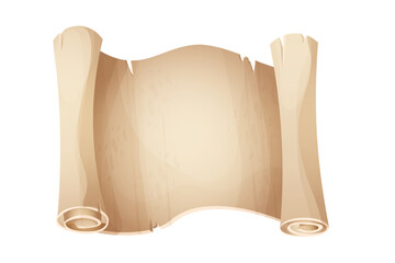 Wall Mural - parchment paper ancient old scroll, page empty medieval letter in cartoon style isolated on white ba