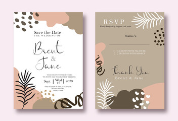  wedding invitation with modern abstract organic shape template design