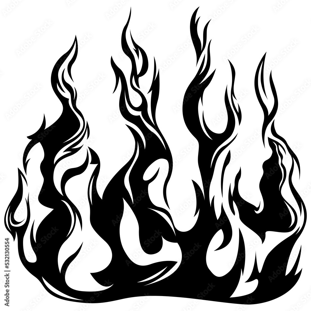 Fire flames isolated on white background. Tribal tattoo design. Black ...