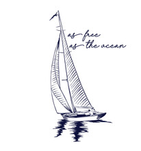 Nautical Design. Sketch Sail Graphic Design. Can Be Used As T Shirt Printing Design
